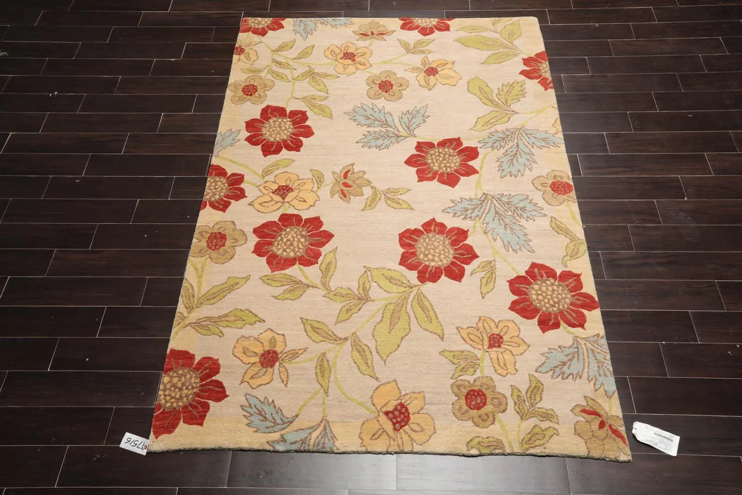 5'6''x8'6'' Hand Knotted Tibetan 100% Wool Transitional Oriental Area Rug Beige, Lime Color