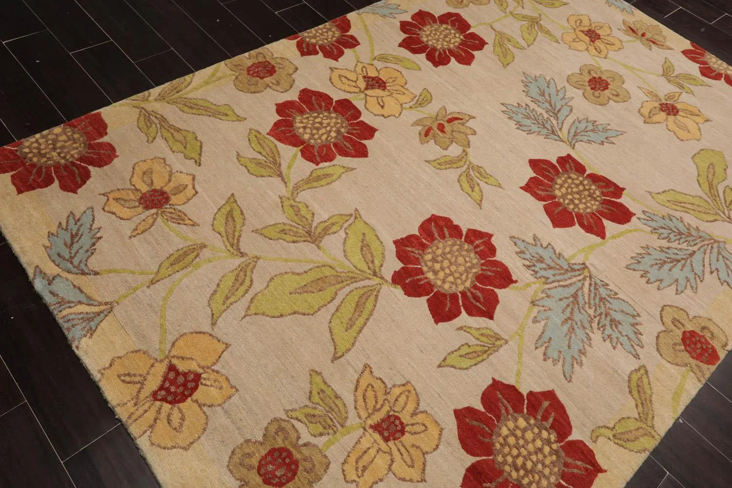 5'6''x8'6'' Hand Knotted Tibetan 100% Wool Transitional Oriental Area Rug Beige, Lime Color