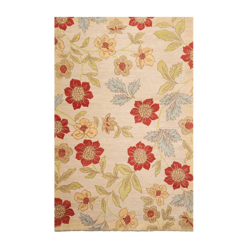 5'6''x8'6'' Hand Knotted Tibetan 100% Wool Transitional Oriental Area Rug Beige, Lime Color