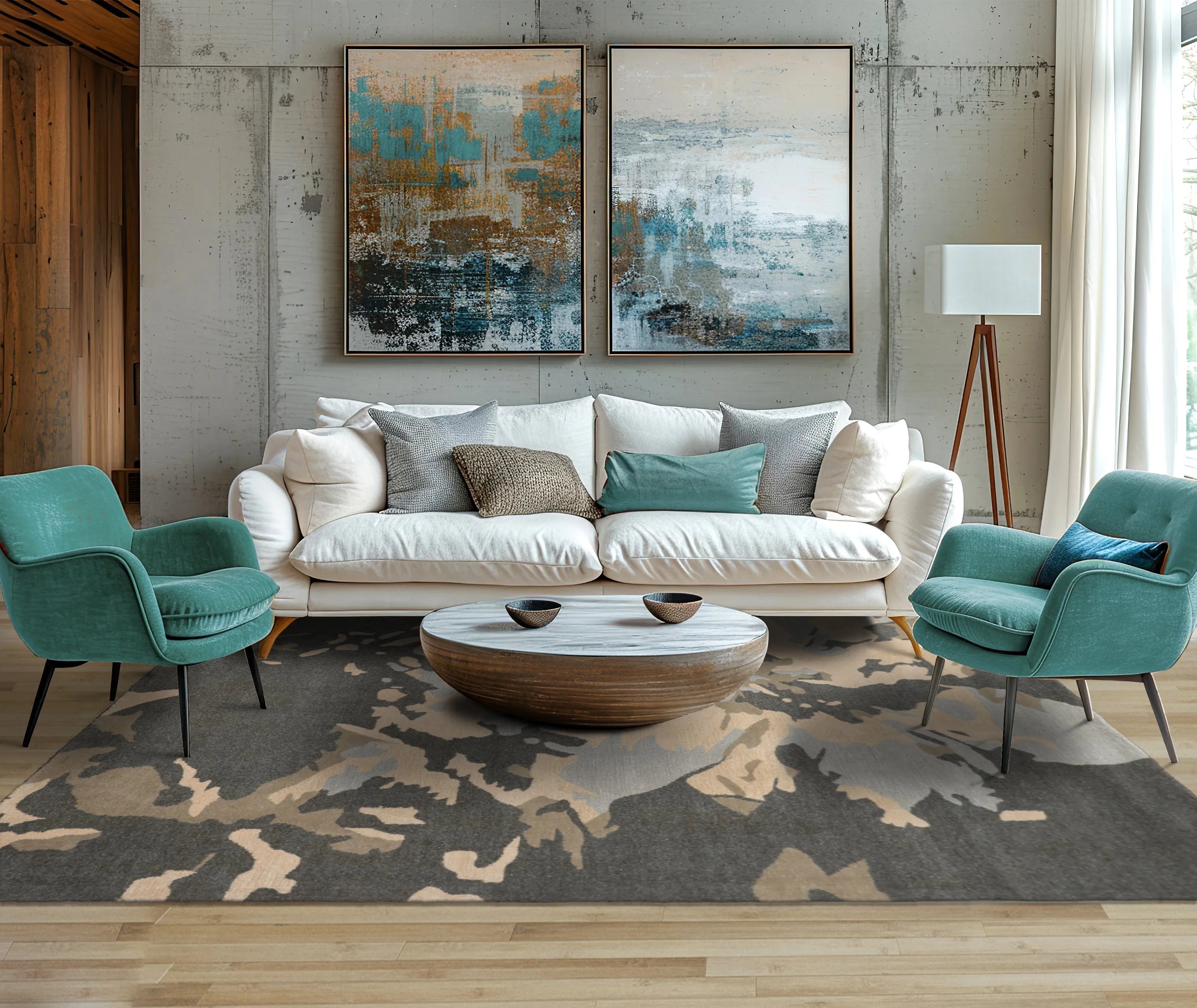 LoomBloom Multi Size Slate Gray Hand Tufted Modern Abstract 100% Wool & Bamboo Silk Oriental Area Rug