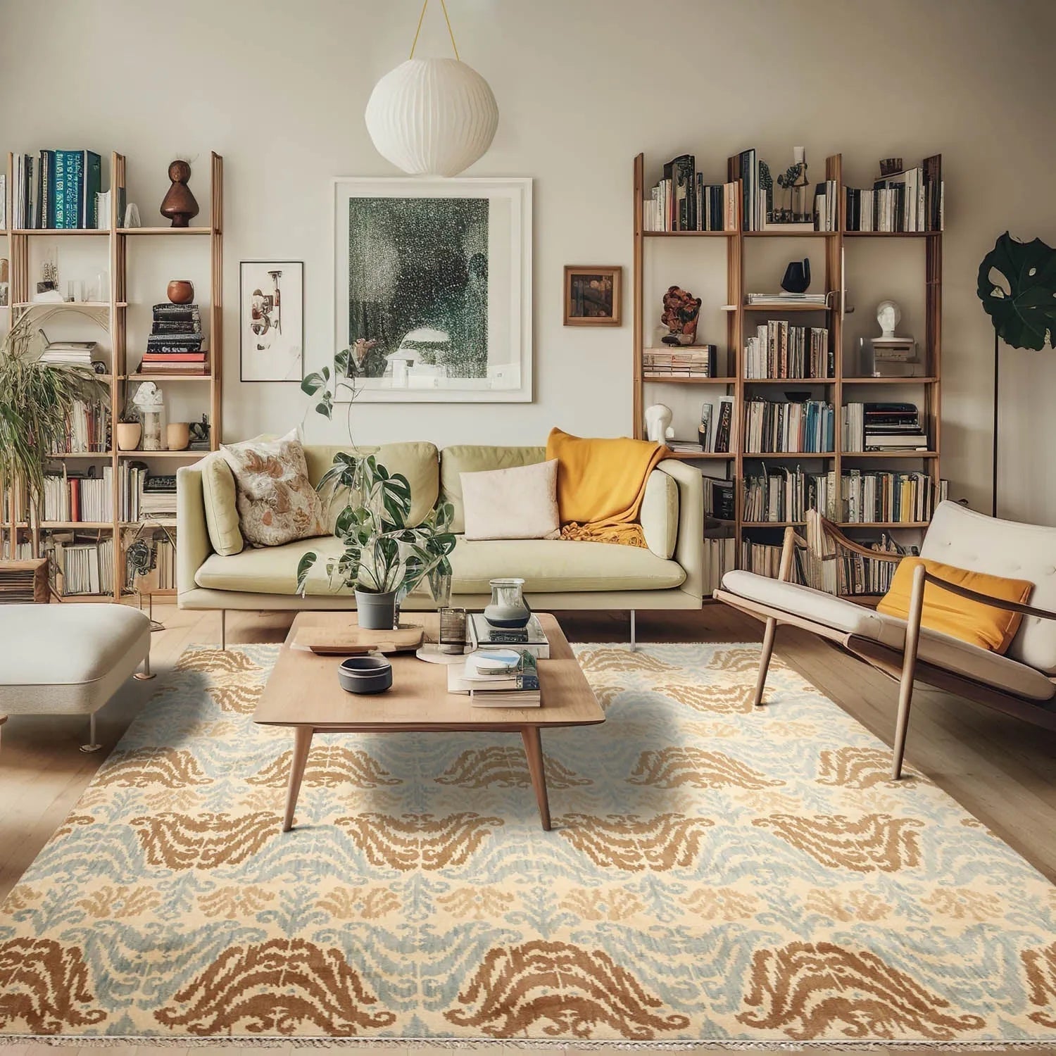 6' x 9' Hand knotted Transitional Oriental area rug 100% Wool Ikat 6X9 Aqua