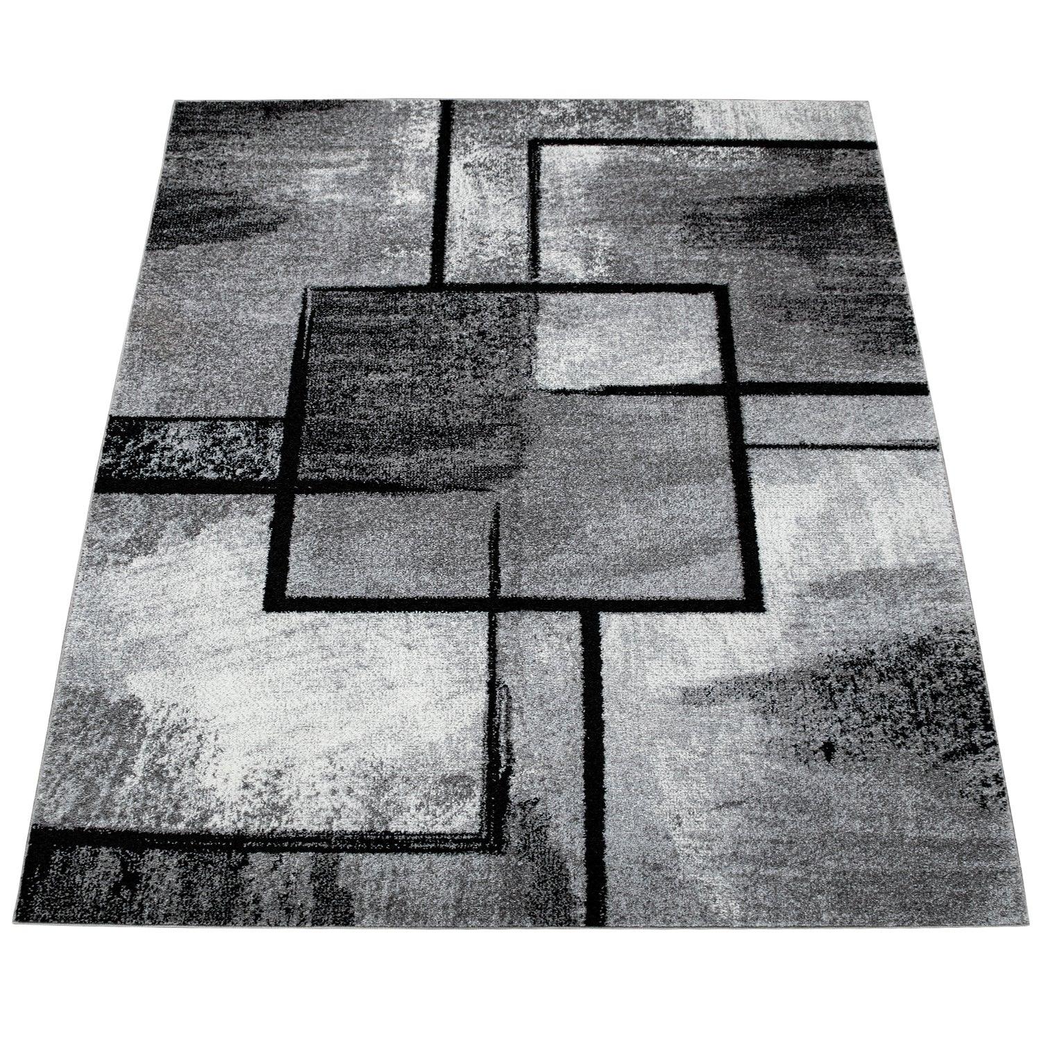 Gray Black Area Rug Mondial Modern Paint Effect